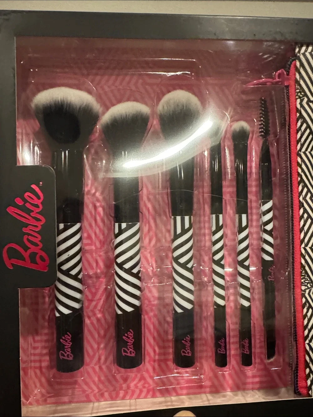 Barbie Black & White Stripe 7-Piece Brush Set with Zip Pouch